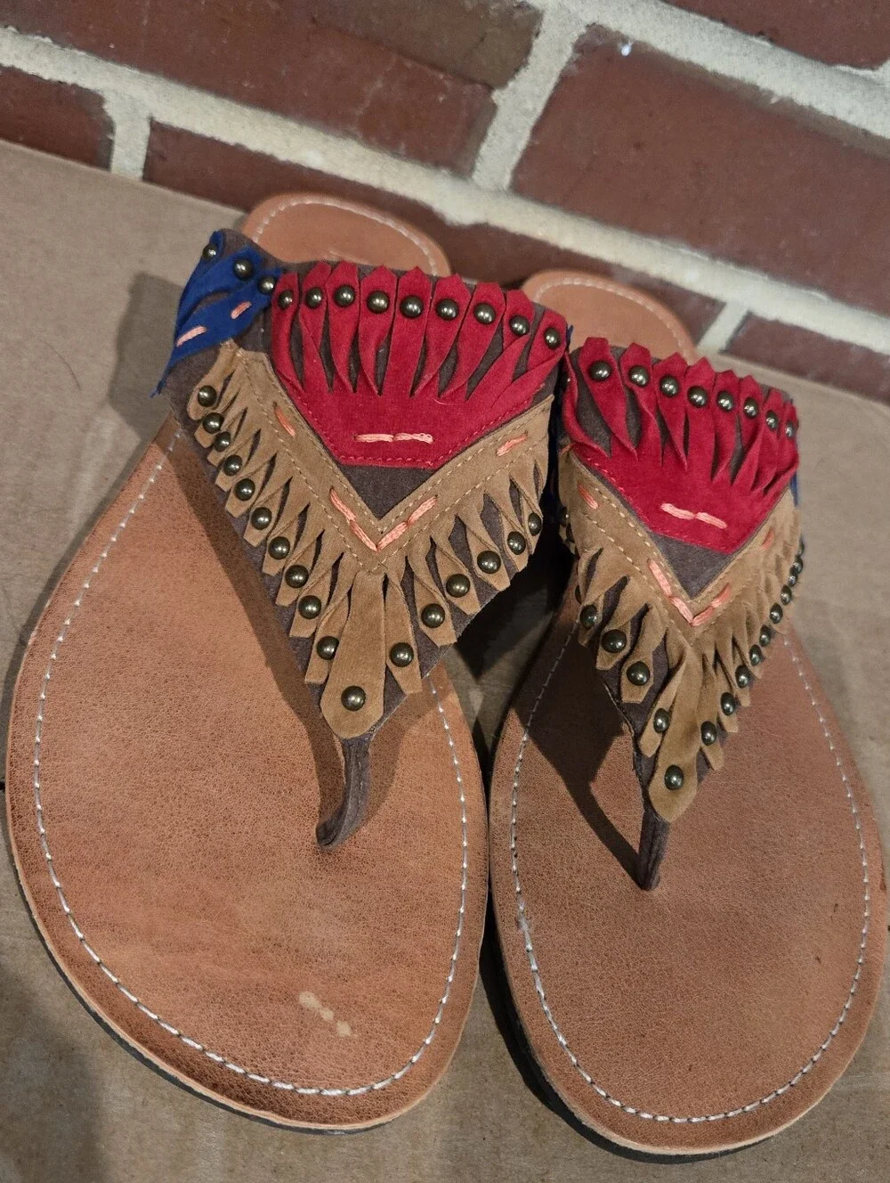 Dolce Vita Sundance Fringe Studded Boho Thong Sandals Women’s Size 10